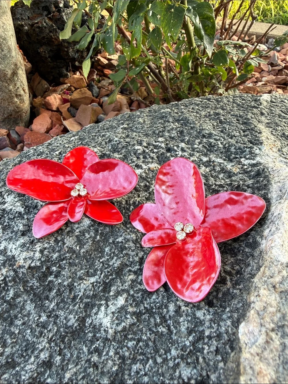 Red Floral Statement Earrings - Women Accessories